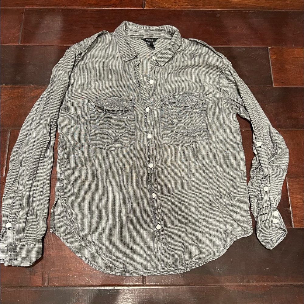 Forever21 Navy Stripped Button Down Shirt